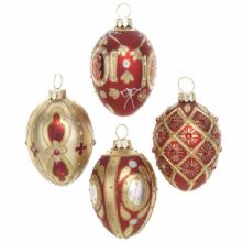 SET OF 4 GLASS SILVER & GOLD OVAL CHRISTMAS BAUBLES